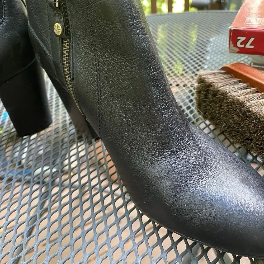 Antonio Melani Harlen Black Leather Boots Double Zippers Womens Size 9M